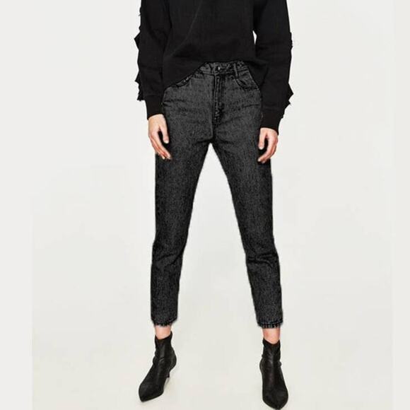 2/$30 ZARA Mom Fit Crop Skinny Jeans Rinsed Black Pure Denim 4 #6275 - Picture 1 of 11